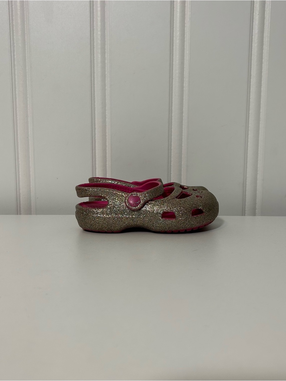 Crocs Maryjane Girls Glitter Clog Sandals - Pink & Gold